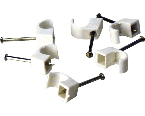 Cleme clips fixare cablu 7-12 mm, cu cui, pachet 250 bucăți, culoare albă
