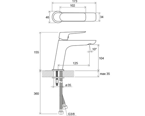Desen tehnic al unui robinet cu dimensiuni