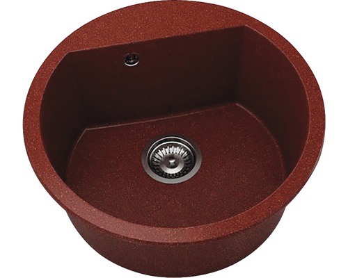 Chiuvetă bucătărie granixit 1 cuvă FAT Avangard 223 Ø51 cm fără picurător Firebrick Chiuvetă de bucătărie rotundă din material compozit cu ventil coș