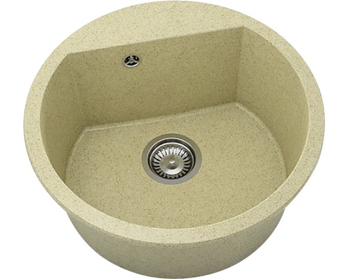 Chiuvetă bucătărie granixit 1 cuvă FAT Avangard 223 Ø51 cm fără picurător Cocoa cream Chiuvetă de bucătărie rotundă din piatră cu scurgere
