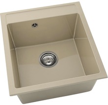 Chiuvetă de bucătărie bej din material compozit cu set de scurgere
