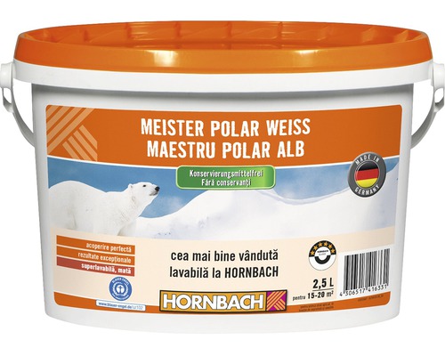Vopsea lavabilă Meister Polar Weiss fără conservanți 2,5 l-0