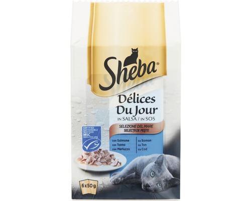 Hrană umedă pentru pisici Sheba Mini Pouch, pește, 6 x 50 g Sheba Délices Du Jour hrană pentru pisici 6x50g