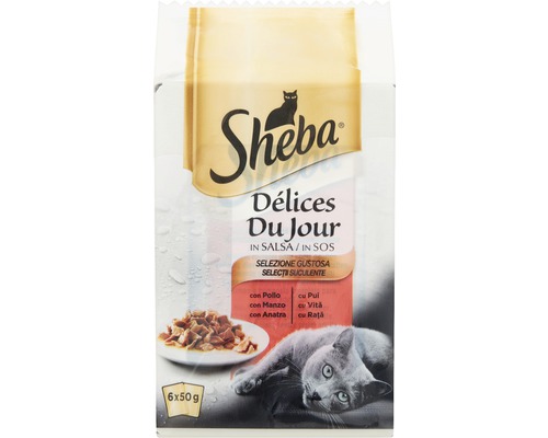 Hrană umedă pentru pisici Sheba Mini Pouch, vită, 6 x 50 g Hrană pentru pisici Sheba Délices Du Jour, 6 bucăți x 50 grame