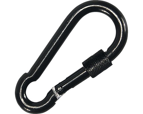 Carabinieră cu piuliță de siguranță Pösamo 80mm, oțel zincat negru Carabinieră cu piuliță de siguranță Pösamo 80mm, oțel zincat negru