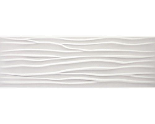 Decor faianță 3D Wave White albă lucioasă 30x90 cm