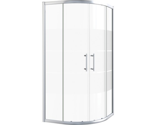 Cabină de duș semi-rotundă cu două uși de sticlă și mânere