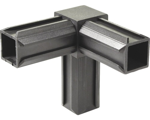 Conector țeavă pătrată tip „E” Alberts XD 20x20 mm, unghi 90°, plastic negru Conector cvadruplu din plastic