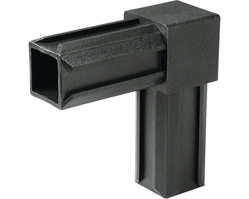 Conector țeavă pătrată Kaiserthal XD 20x20 mm, unghi 90°, plastic negru