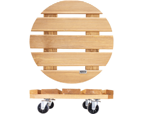 Suport rotund pentru plante din lemn cu role