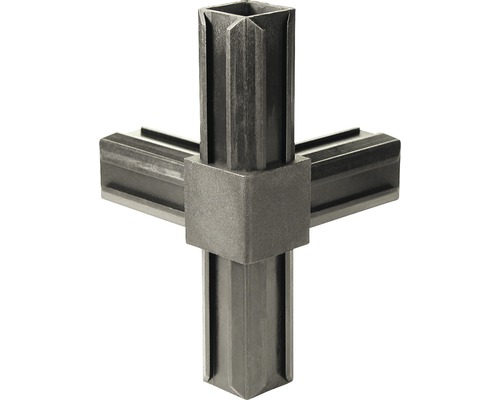 Conector țeavă pătrată tip „X” Kaiserthal XD 20x20 mm, unghi 90°, plastic negru