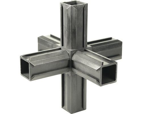 Conector țeavă pătrată tip cruce cu 6 laturi Alberts XD 20x20 mm, unghi 90°, plastic negru