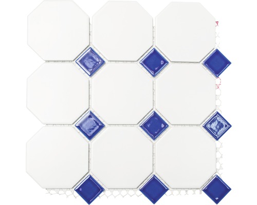 Mozaic piscină ceramic Octa G 944N alb/albastru 30x30 cm Placă de mozaic cu elemente octogonale și pătrate