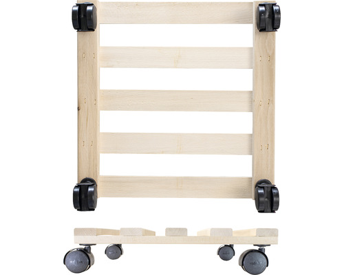 Suport mobil din lemn pentru plante, cu role