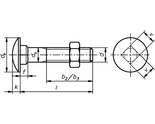 Desen tehnic al unui șurub cu cap bombat cu dimensiuni
