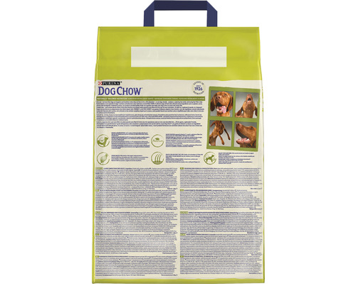 Hrană pentru câini Purina Dog Chow, partea din spate a ambalajului.