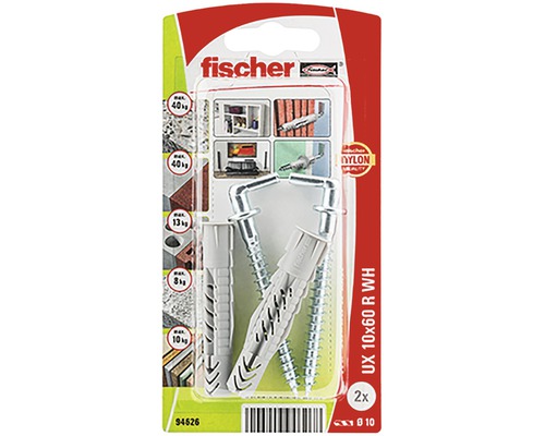 Dibluri universale Fischer UX 10x60 R WH, 2 bucăți, cu șuruburi