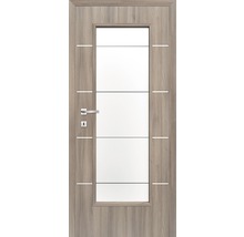 Ușă de interior cu inserție de sticlă și aspect de lemn
