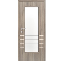 Ușă de interior cu inserție de sticlă și decor din lemn