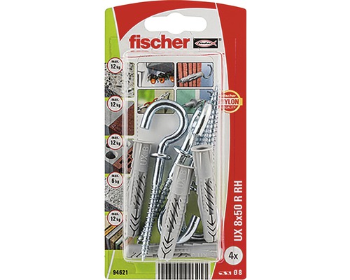 Dibluri Fischer UX 8x50 R RH, 4 bucăți, în set cu șuruburi și cârlige