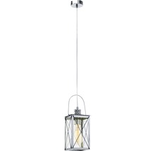 Lampa suspendată tip felinar cu inserție de sticlă pentru interior