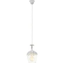 Lampa suspendată cu abajur transparent și cadru metalic alb