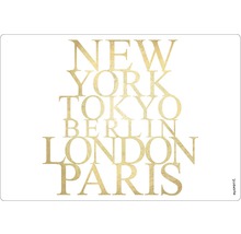 Set de masă myspotti cu denumirile orașelor New York, Tokyo, Berlin, Londra și Paris