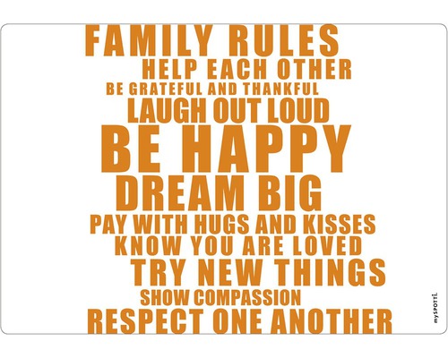 Panou decorativ cu inscripția reguli de familie