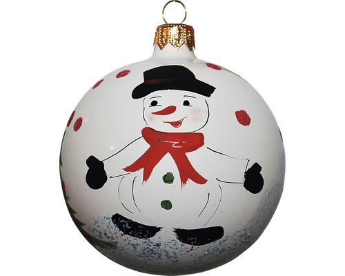 Glob de pom de Crăciun cu decor de om de zăpadă