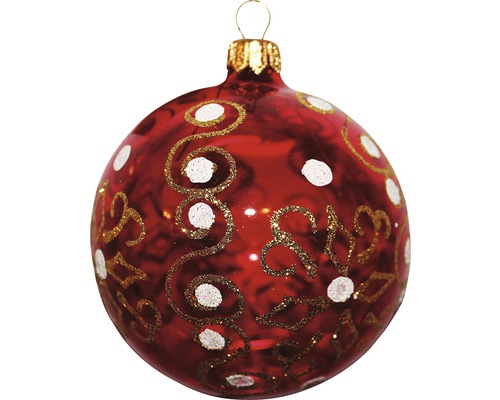 Glob de Crăciun roșu cu decorațiuni aurii și albe