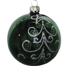 Glob de Crăciun verde cu design de brad argintiu