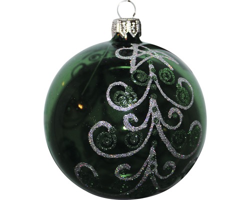 Glob de Crăciun verde cu design de brad argintiu