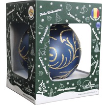 Glob de Crăciun albastru decorat într-un ambalaj de cadou