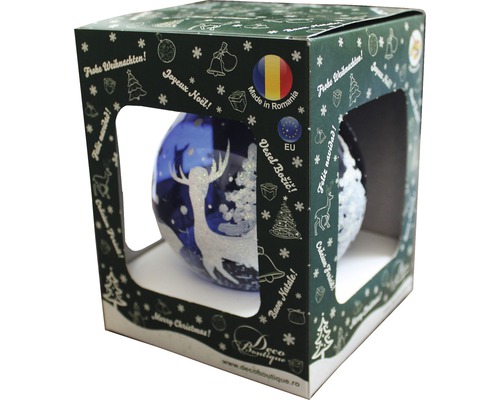 Ambalaj glob de Crăciun albastru cu motiv căprioară