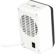 Vedere din spate a unui radiator cu ventilator de interior cu comutator pornit/oprit și simbol de avertizare pentru suprafețe fierbinți