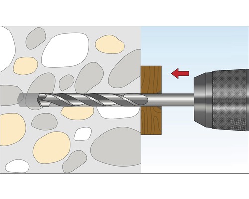 Ilustrație a unei mașini de găurit care găurește un perete