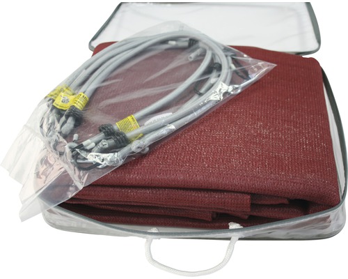 Pânză de umbrire cu cabluri de tensionare în geantă transparentă