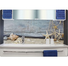 Protecție perete bucătărie cu motiv de plajă în baie