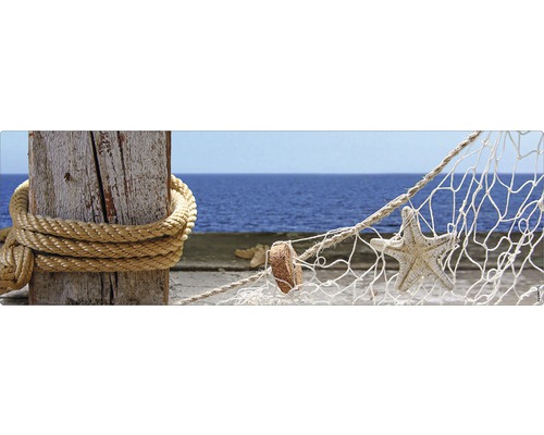 Decoratiune cu stea de mare si plasa de pescuit pe fundal marin