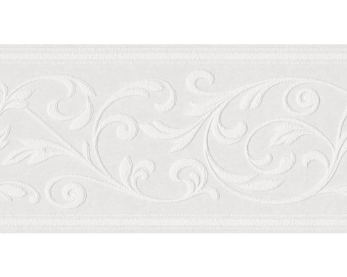 Bordură tapet vlies 1853 Patent Decor albă 10,05 m x 17 cm Bordură albă cu model floral pentru decorarea pereților