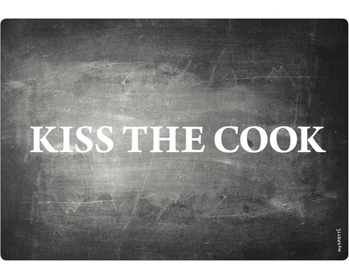 Panou bucătărie mySpotti pop Kiss the cook aluminiu compozit 59x41 cm Covoraș cu inscripția Kiss the Cook