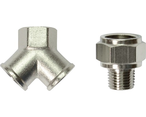 Niplu distribuitor tip Y 2 căi Stanley 2x 1/4" + 1/4", incl. adaptor 1/4"->3/8"