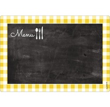 Tăbliță meniu neagră cu margine galbenă în carouri