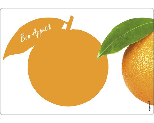 Suport de farfurie cu motiv portocală și inscripția Bon Appetit