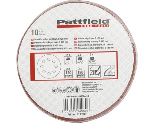 Set discuri abrazive Pattfield cu granulații diferite, perforate, diametru 125 mm