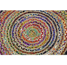 Covor rotund din material natural împletit și resturi de material textil cu model spiralat