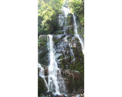 Cascadă între stânci și vegetație