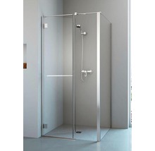 Cabină de duș cu perete din sticlă transparentă și armături