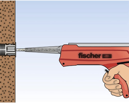 Ilustrație cu un pistol de injecție cu duză și manșon de ancorare de la Fischer