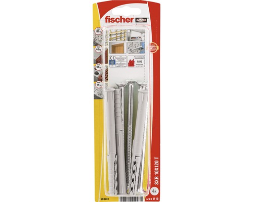 Dibluri plastic cu șurub Fischer SXR 10x120 mm, 4 bucăți, cap înecat, pentru rame/tocuri